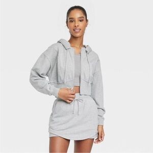Women's Full Zip French Terry Cropped Hooded Sweatshirt - JoyLab